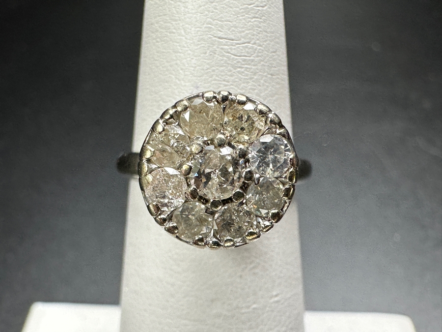 14k Gold Diamond Ring With (1) 3.5mm Round Brilliant Diamond & (8) 2.5mm Round Brilliant Diamonds Size 5 3.4g Est. 1cttw Retails $2,400 [Photo 3]