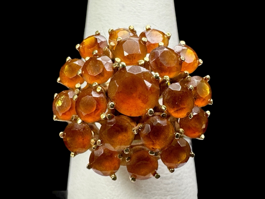 18k Gold Citrine Ring With (1) 5mm Citrine & (12) 3.25mm Citrine Est. 1.75cttw Size 7.25 5.3g Retails $1,600