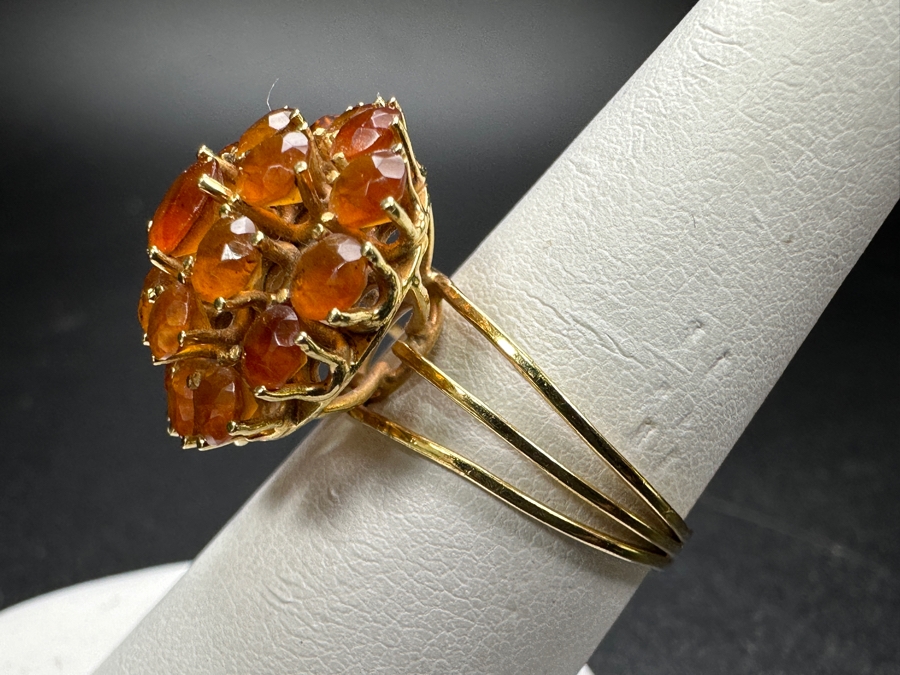 18k Gold Citrine Ring With (1) 5mm Citrine & (12) 3.25mm Citrine Est. 1.75cttw Size 7.25 5.3g Retails $1,600 [Photo 10]