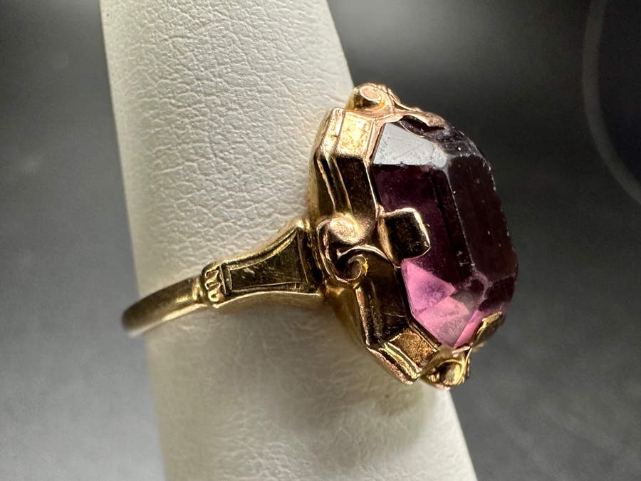 10K Gold Ring Set With 10x8mm Amethyst Est. 3.5ct Size 4.5 1.8g [Photo 5]