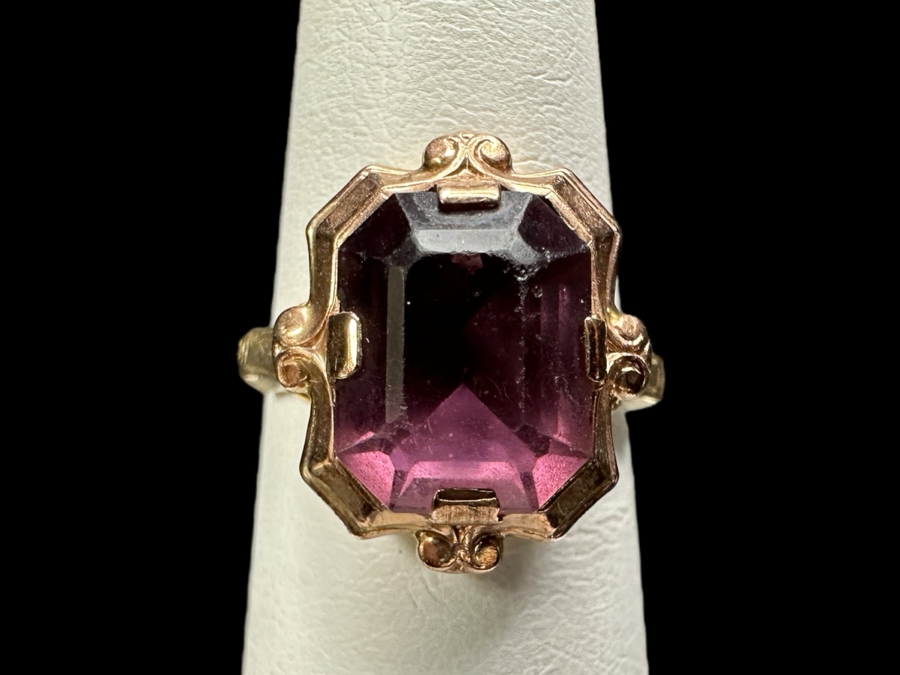 10K Gold Ring Set With 10x8mm Amethyst Est. 3.5ct Size 4.5 1.8g