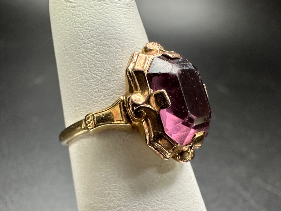 10K Gold Ring Set With 10x8mm Amethyst Est. 3.5ct Size 4.5 1.8g [Photo 4]