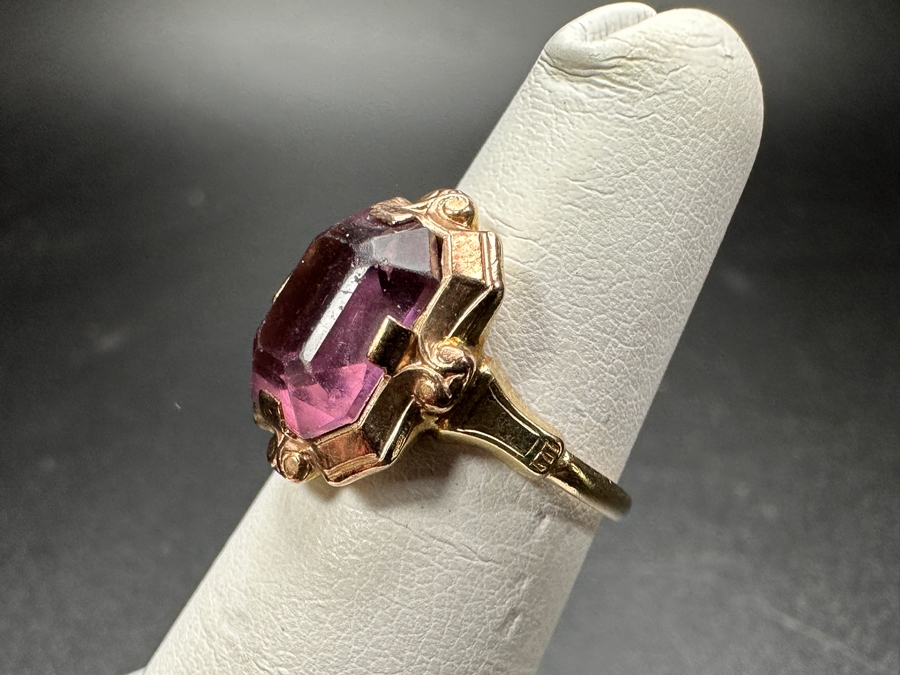 10K Gold Ring Set With 10x8mm Amethyst Est. 3.5ct Size 4.5 1.8g [Photo 6]