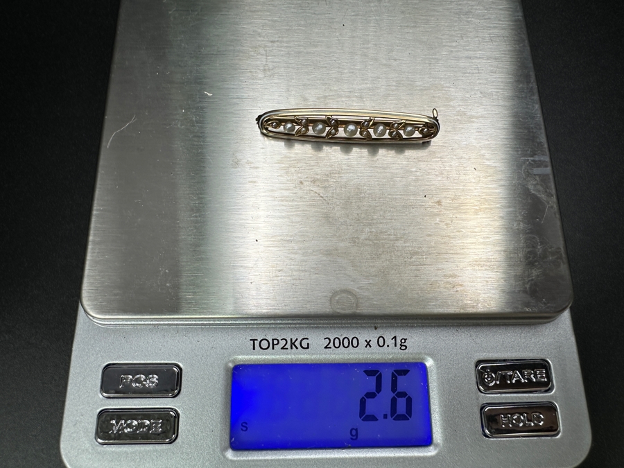 Vintage 14k Gold Brooch Pin Set With (5) 2.25-2.5mm Seed Pearls & (10) 1mm Seed Pearls 2.6g Retails $700 [Photo 5]