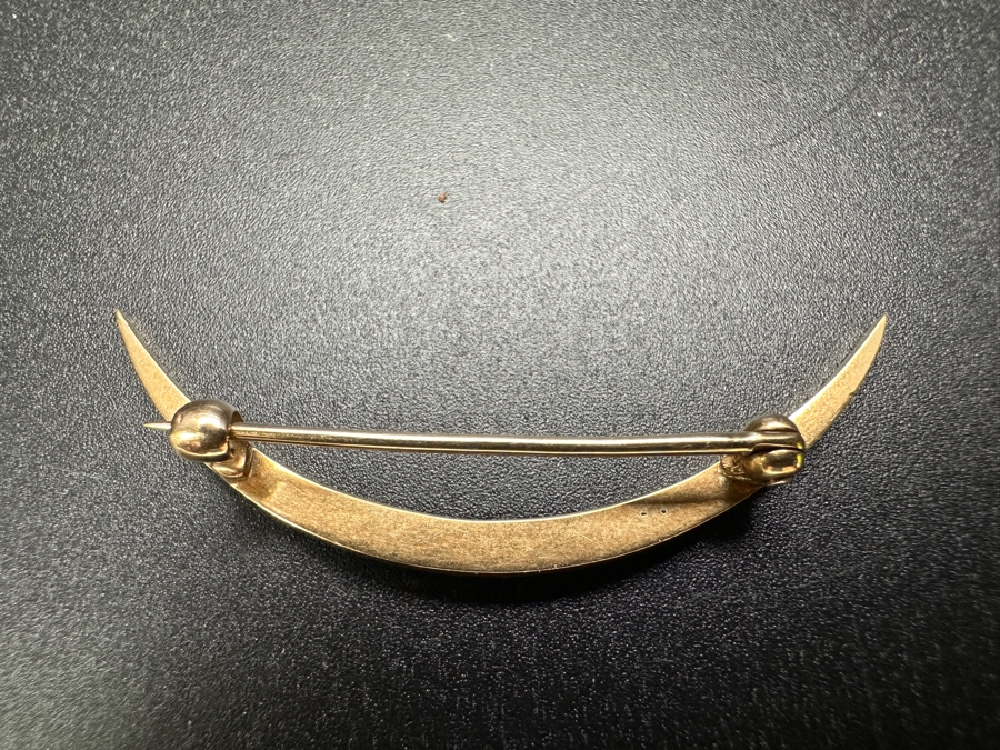 Vintage 14k Gold Brooch Pin Set With (12) Cabochon Turquoise & (13) Seed Pearls 2.7g Retails $700 [Photo 4]