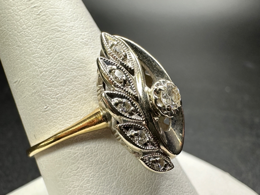 14k Gold Diamond Ring Set With 3.1mm Round Brilliant Diamond & (5) 1.4mm Single Cut Diamonds Est. .2cttw Size 9.25 4.1g Retails $1,000 [Photo 7]