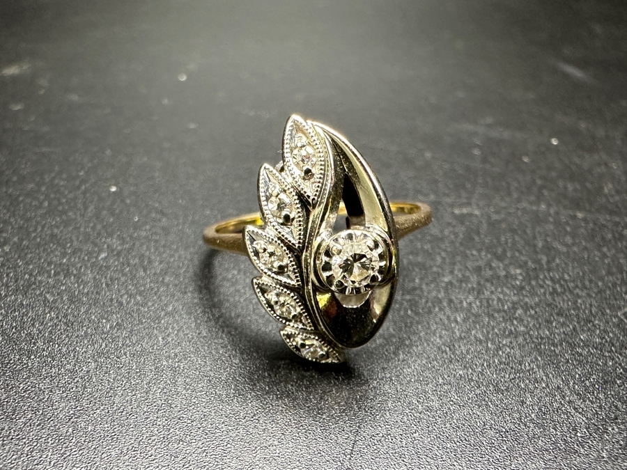 14k Gold Diamond Ring Set With 3.1mm Round Brilliant Diamond & (5) 1.4mm Single Cut Diamonds Est. .2cttw Size 9.25 4.1g Retails $1,000 [Photo 13]