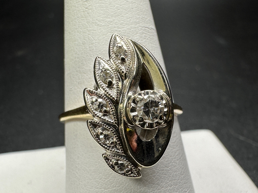 14k Gold Diamond Ring Set With 3.1mm Round Brilliant Diamond & (5) 1.4mm Single Cut Diamonds Est. .2cttw Size 9.25 4.1g Retails $1,000 [Photo 5]