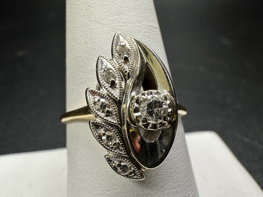 14k Gold Diamond Ring Set With 3.1mm Round Brilliant Diamond & (5) 1.4mm Single Cut Diamonds Est. .2cttw Size 9.25 4.1g Retails $1,000 [Photo 6]