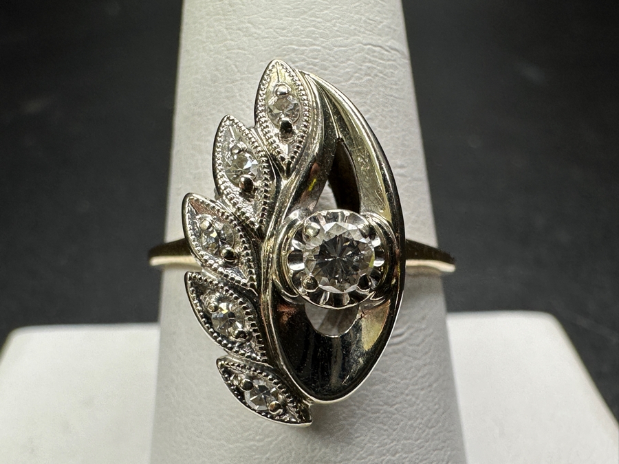 14k Gold Diamond Ring Set With 3.1mm Round Brilliant Diamond & (5) 1.4mm Single Cut Diamonds Est. .2cttw Size 9.25 4.1g Retails $1,000 [Photo 4]