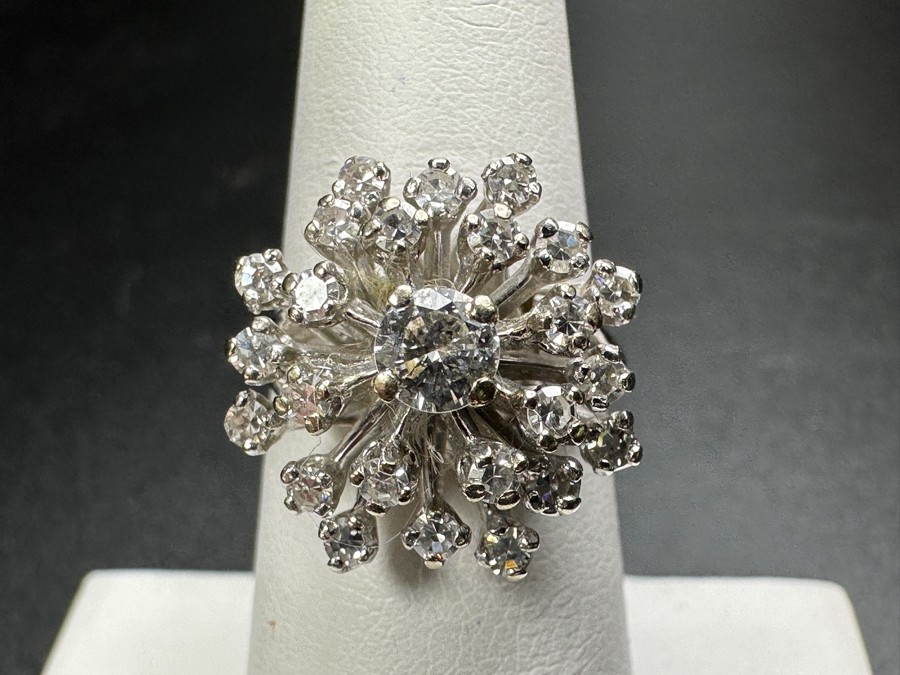 14k Gold Diamond Ring Set With (1) 4.2mm Round Brilliant Diamond & (24) 1.5mm Single Cut Diamonds Size 6.5 6.0g Est. 1.0cttw Retails $3,000 [Photo 4]