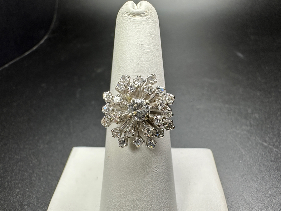 14k Gold Diamond Ring Set With (1) 4.2mm Round Brilliant Diamond & (24) 1.5mm Single Cut Diamonds Size 6.5 6.0g Est. 1.0cttw Retails $3,000 [Photo 2]