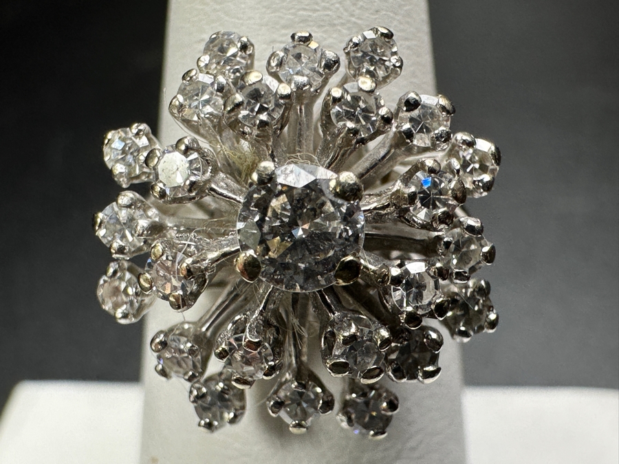 14k Gold Diamond Ring Set With (1) 4.2mm Round Brilliant Diamond & (24) 1.5mm Single Cut Diamonds Size 6.5 6.0g Est. 1.0cttw Retails $3,000 [Photo 7]