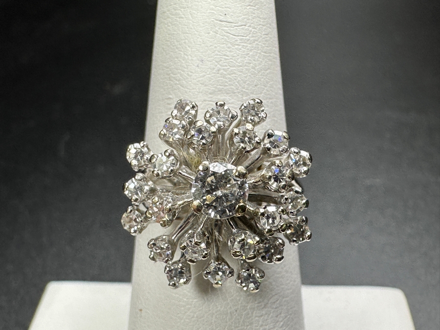 14k Gold Diamond Ring Set With (1) 4.2mm Round Brilliant Diamond & (24) 1.5mm Single Cut Diamonds Size 6.5 6.0g Est. 1.0cttw Retails $3,000 [Photo 5]