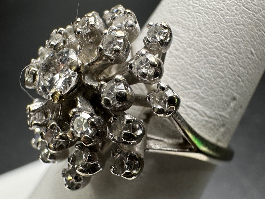 14k Gold Diamond Ring Set With (1) 4.2mm Round Brilliant Diamond & (24) 1.5mm Single Cut Diamonds Size 6.5 6.0g Est. 1.0cttw Retails $3,000 [Photo 9]