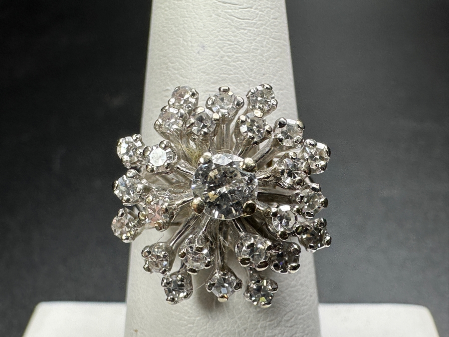 14k Gold Diamond Ring Set With (1) 4.2mm Round Brilliant Diamond & (24) 1.5mm Single Cut Diamonds Size 6.5 6.0g Est. 1.0cttw Retails $3,000 [Photo 6]