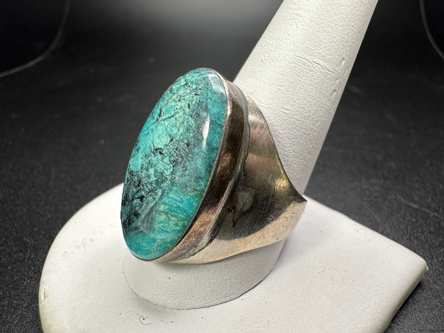 Men's Sterling Silver Turquoise Ring Size 11.5 16.4g [Photo 7]
