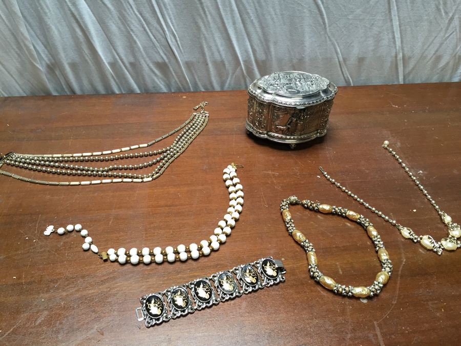 Vintage Jewelry Lot with Silverplated Jewelry Box