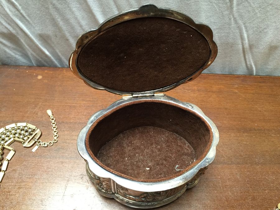Vintage Jewelry Lot with Silverplated Jewelry Box [Photo 29]