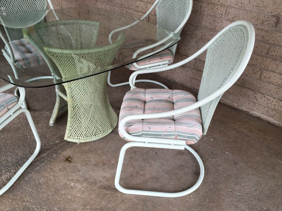 Glass Top Table with Four Bent Metal Chairs [Photo 7]