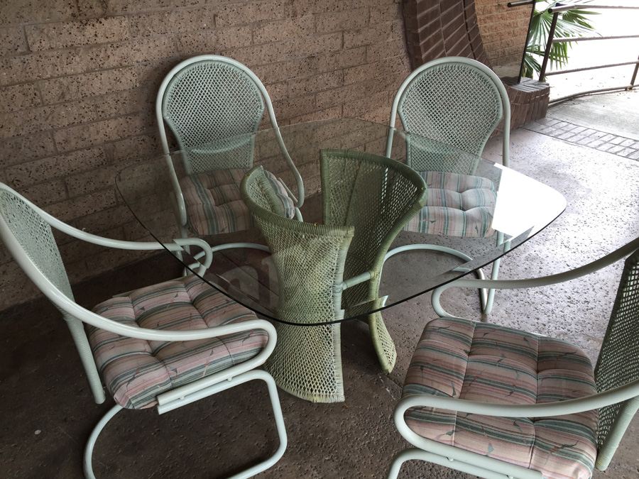 Glass Top Table with Four Bent Metal Chairs [Photo 9]