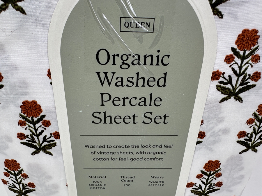 Just Added - New Organic Washed Percale Sheet Set With Flat Sheet, Fitted Sheet & Two Standard Pillowcases [Photo 2]