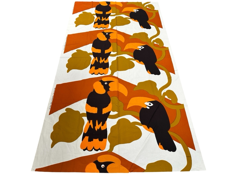 Just Added - Vintage 1972 'Pepe' Pattern Fabric By Marimekko Designed By Maija Isola Suomi Finland Two Parrots On A Tree Branch 53.5' X 8' [Photo 1]