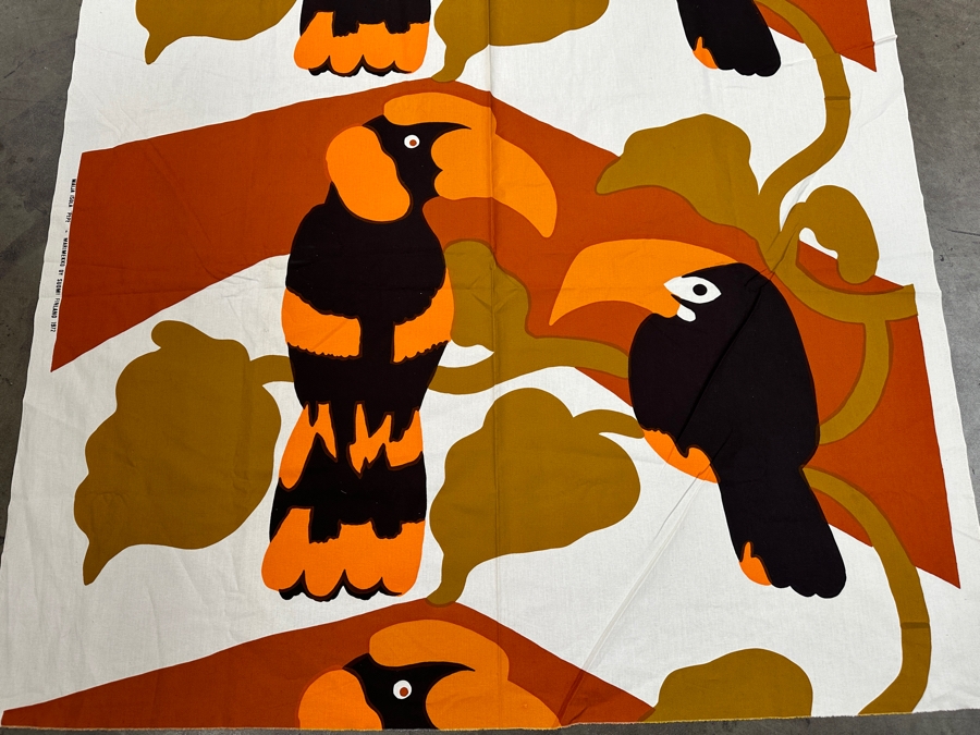 Just Added - Vintage 1972 'Pepe' Pattern Fabric By Marimekko Designed By Maija Isola Suomi Finland Two Parrots On A Tree Branch 53.5' X 8' [Photo 2]