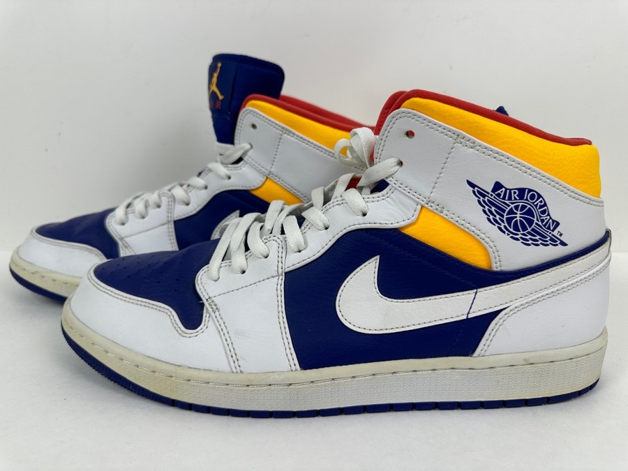 Just Added - Men's Size 14 Nike Air Jordan 1 Mid GS White & Blue Leather [Photo 3]