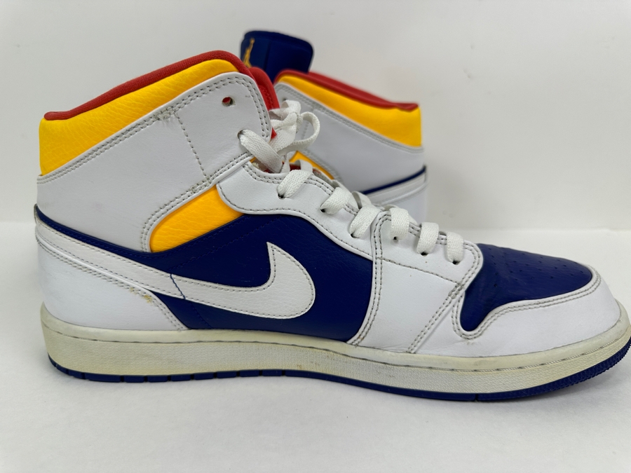 Just Added - Men's Size 14 Nike Air Jordan 1 Mid GS White & Blue Leather [Photo 4]