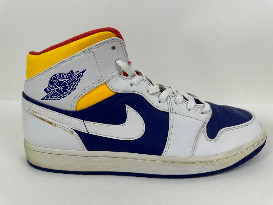 Just Added - Men's Size 14 Nike Air Jordan 1 Mid GS White & Blue Leather [Photo 9]