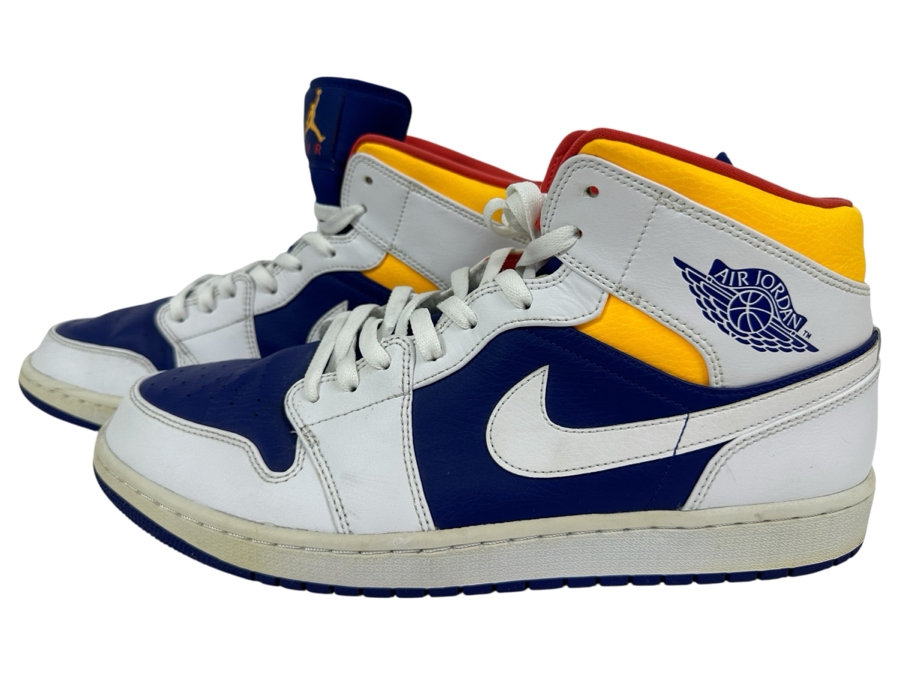 Just Added - Men's Size 14 Nike Air Jordan 1 Mid GS White & Blue Leather [Photo 1]