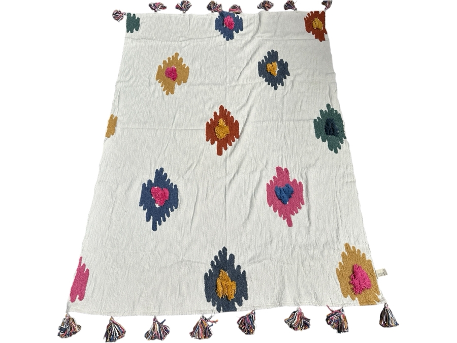 Just Added - New Anthropologie Dal Tufted Throw Blanket with Tassels 50' x 70' Cotton Blend [Photo 1]