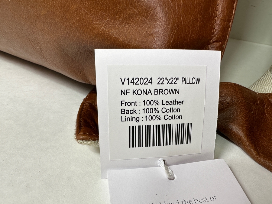 Just Added - (2) New Villa Leather Pillows 22' x 22' in Kona Brown [Photo 4]