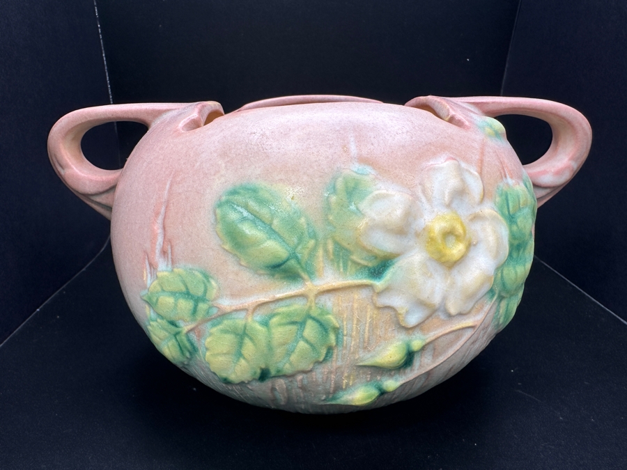 Vintage 1940s Roseville White Rose Pink Pottery 387-4 8' x 4' [Photo 3]