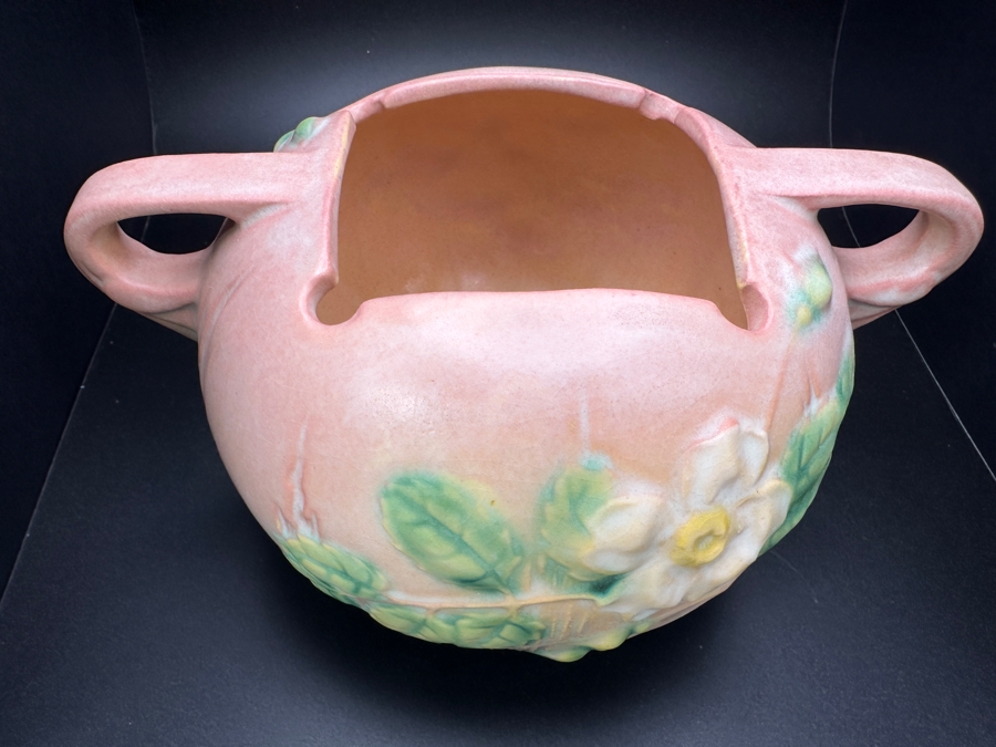 Vintage 1940s Roseville White Rose Pink Pottery 387-4 8' x 4' [Photo 5]