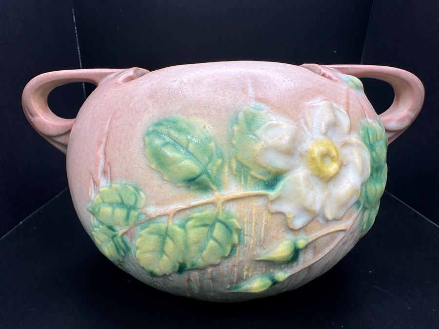 Vintage 1940s Roseville White Rose Pink Pottery 387-4 8' x 4' [Photo 2]