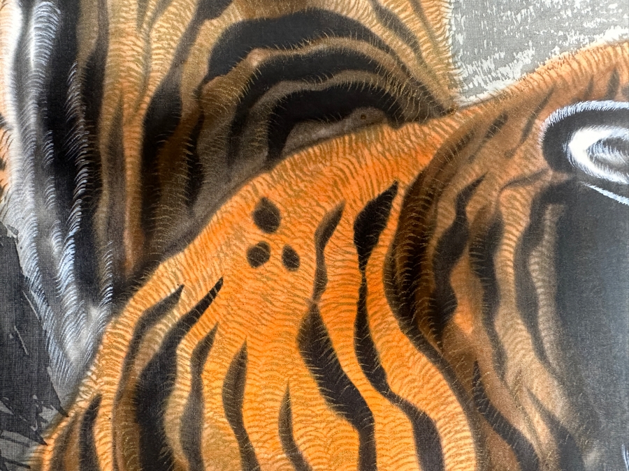 Vintage Japanese Tiger Silk Scroll Painting Kakejiku Painting Area Is 16W X 41H [Photo 7]