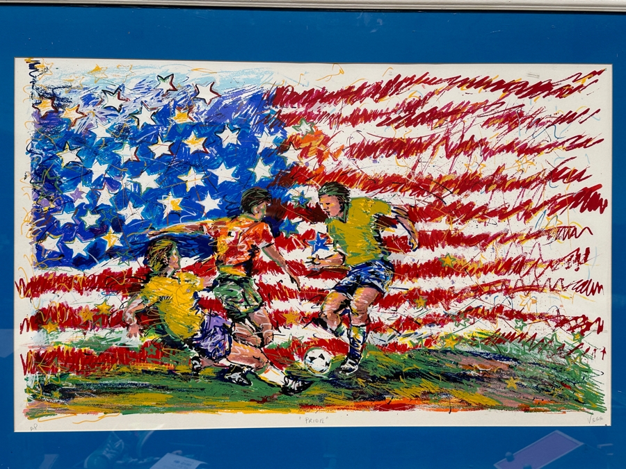 Hand Signed Juli Veee (San Diego Sockers Second All Time Leading Scorer) Soccer Print Titled 'Pride' 34W X 21H Framed 41.5 X 28.5