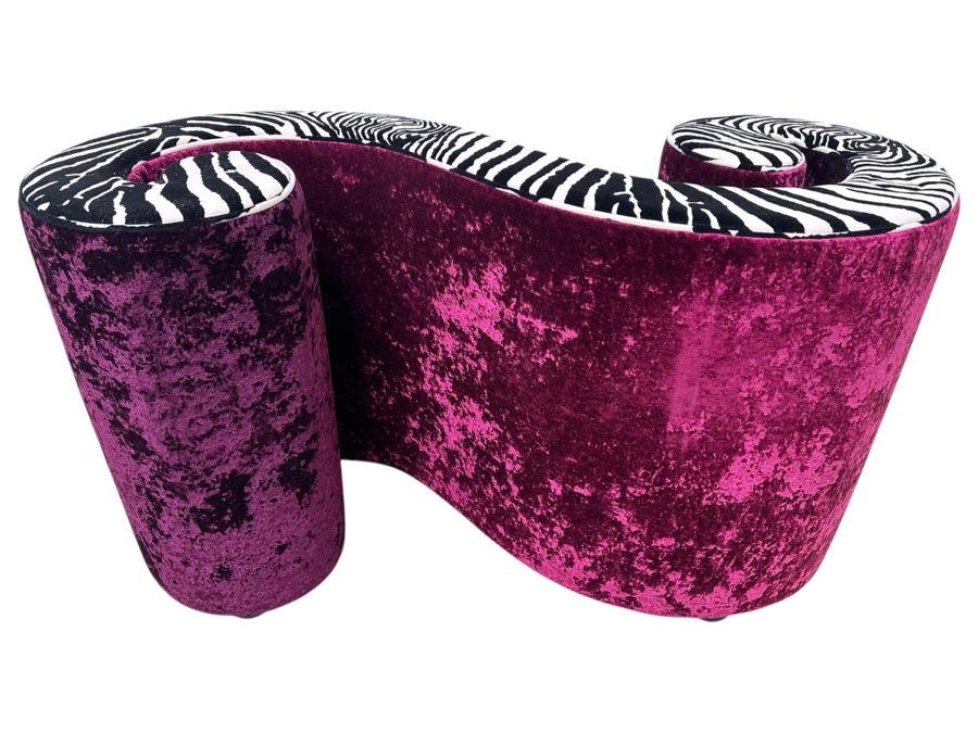 Just Added - Iconic Bretz Furniture Designer Purple Velvet and Zebra Table Base Without Glass - Use As A Console Table 50W X 21D X 28H [Photo 1]
