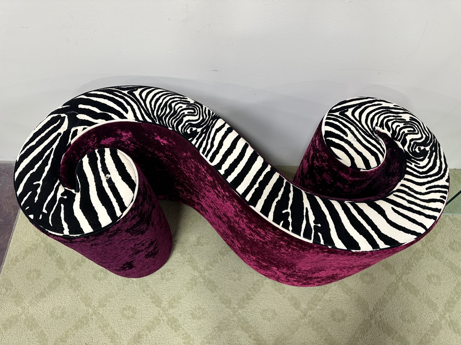 Just Added - Iconic Bretz Furniture Designer Purple Velvet and Zebra Table Base Without Glass - Use As A Console Table 50W X 21D X 28H [Photo 5]