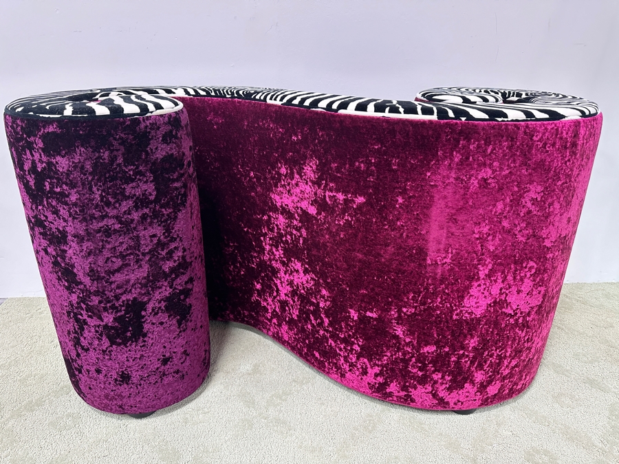 Just Added - Iconic Bretz Furniture Designer Purple Velvet and Zebra Table Base Without Glass - Use As A Console Table 50W X 21D X 28H [Photo 4]