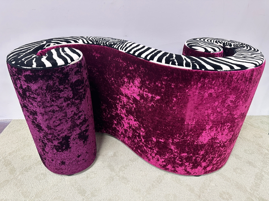 Just Added - Iconic Bretz Furniture Designer Purple Velvet and Zebra Table Base Without Glass - Use As A Console Table 50W X 21D X 28H [Photo 3]