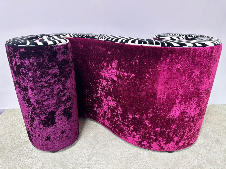 Just Added - Iconic Bretz Furniture Designer Purple Velvet and Zebra Table Base Without Glass - Use As A Console Table 50W X 21D X 28H [Photo 2]