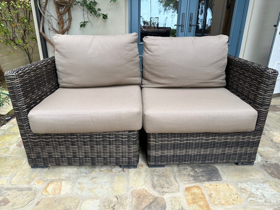 Prestige Furniture Synthetic Woven Wicker 2-Piece Sofa Corner Chairs 65.5'W x 32'D x 36'H [Photo 1]