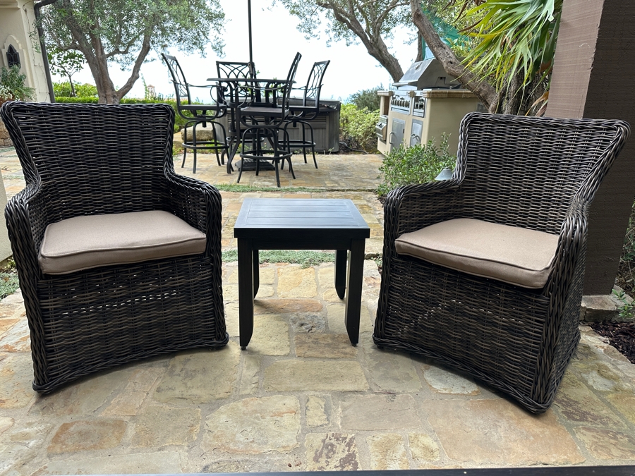 Patio Renaissance Pair Of Greenville Armchairs and Side Table 19'W x 19'D x 19.5'H [Photo 1]