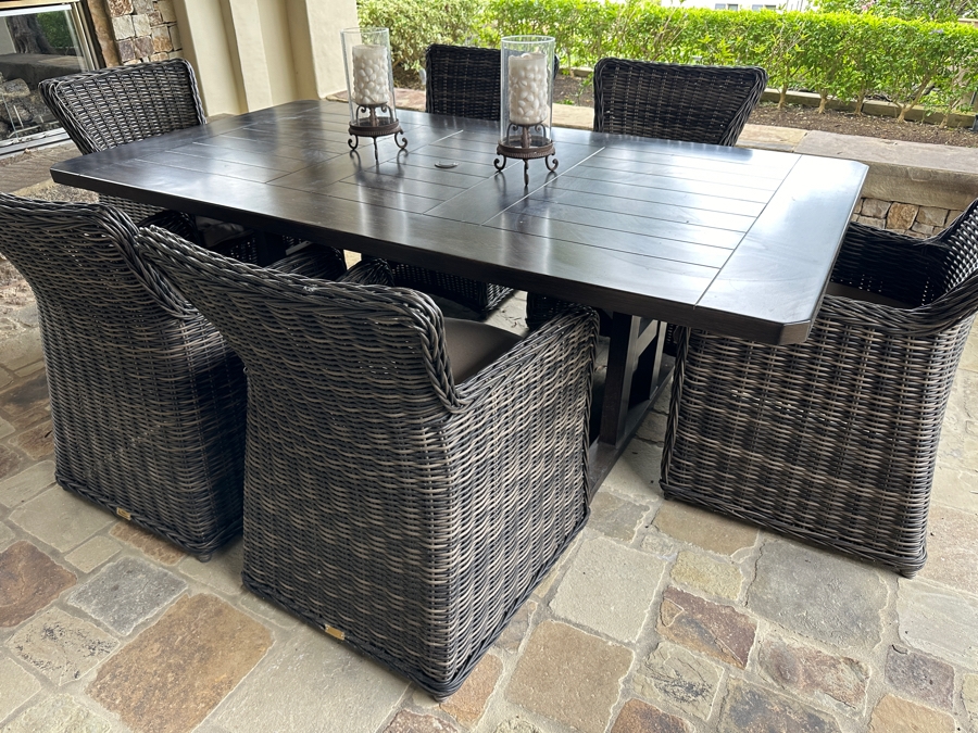 Patio Renaissance Dining Table With (6) Greenville Dining Armchairs 84'L x 44.5'W x 28'H