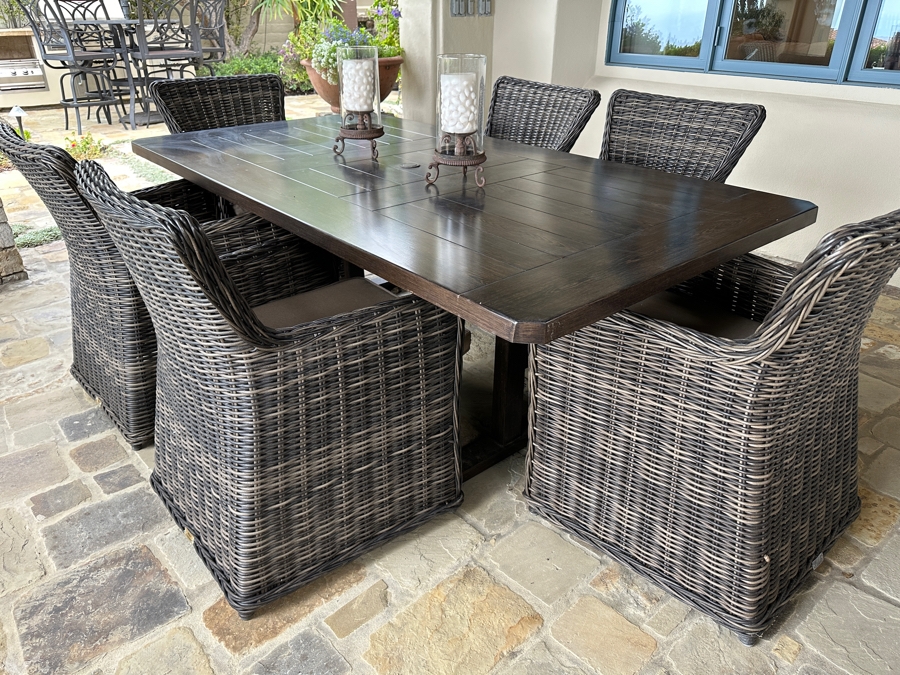 Patio Renaissance Dining Table With (6) Greenville Dining Armchairs 84'L x 44.5'W x 28'H [Photo 8]