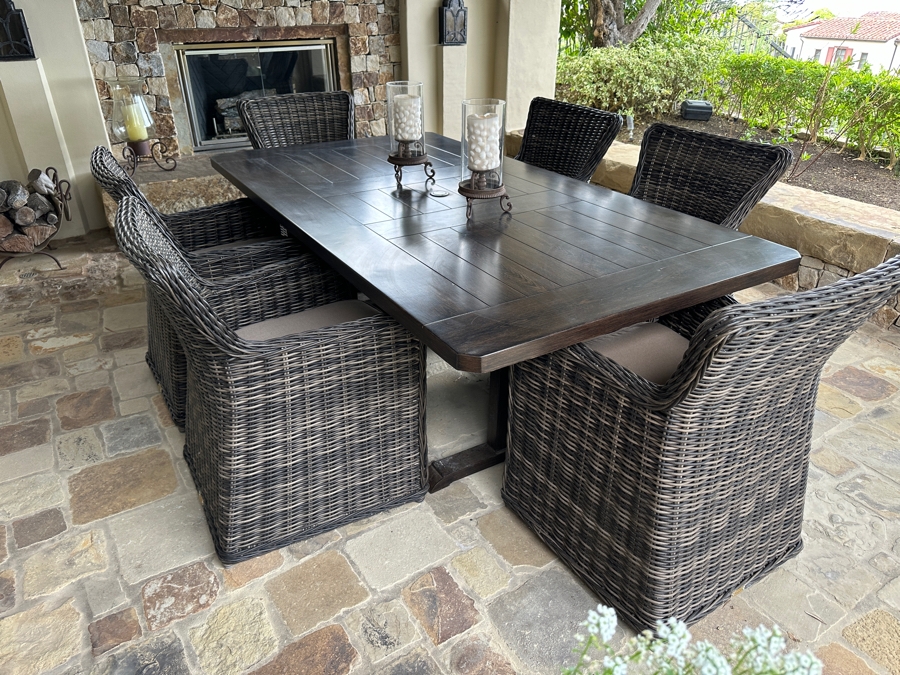 Patio Renaissance Dining Table With (6) Greenville Dining Armchairs 84'L x 44.5'W x 28'H [Photo 3]