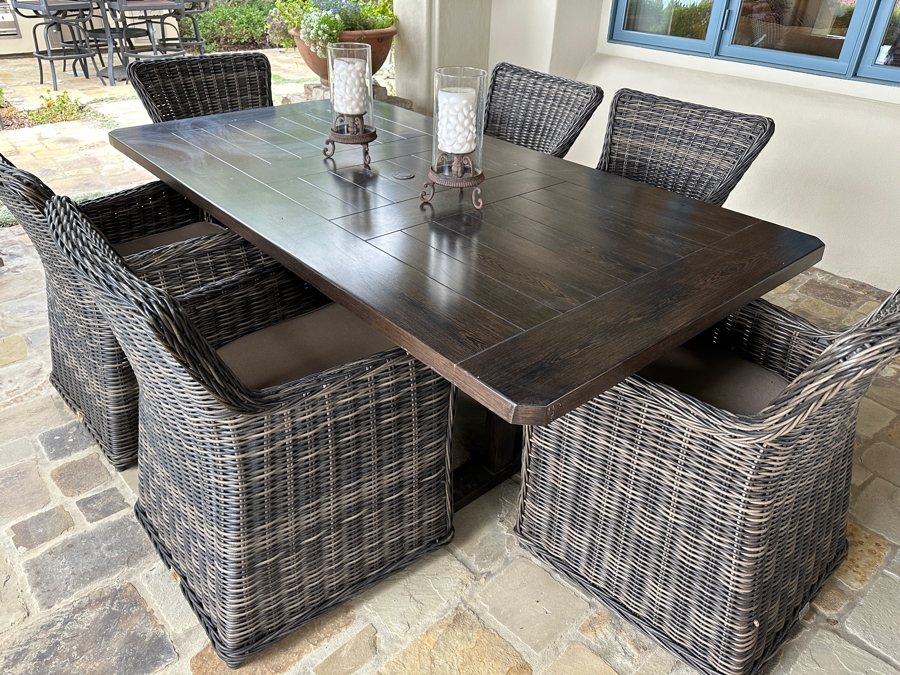 Patio Renaissance Dining Table With (6) Greenville Dining Armchairs 84'L x 44.5'W x 28'H [Photo 9]